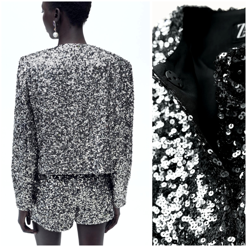 Zara Women's Sparkling Silver Sequin Blazer - Picture 3 of 4